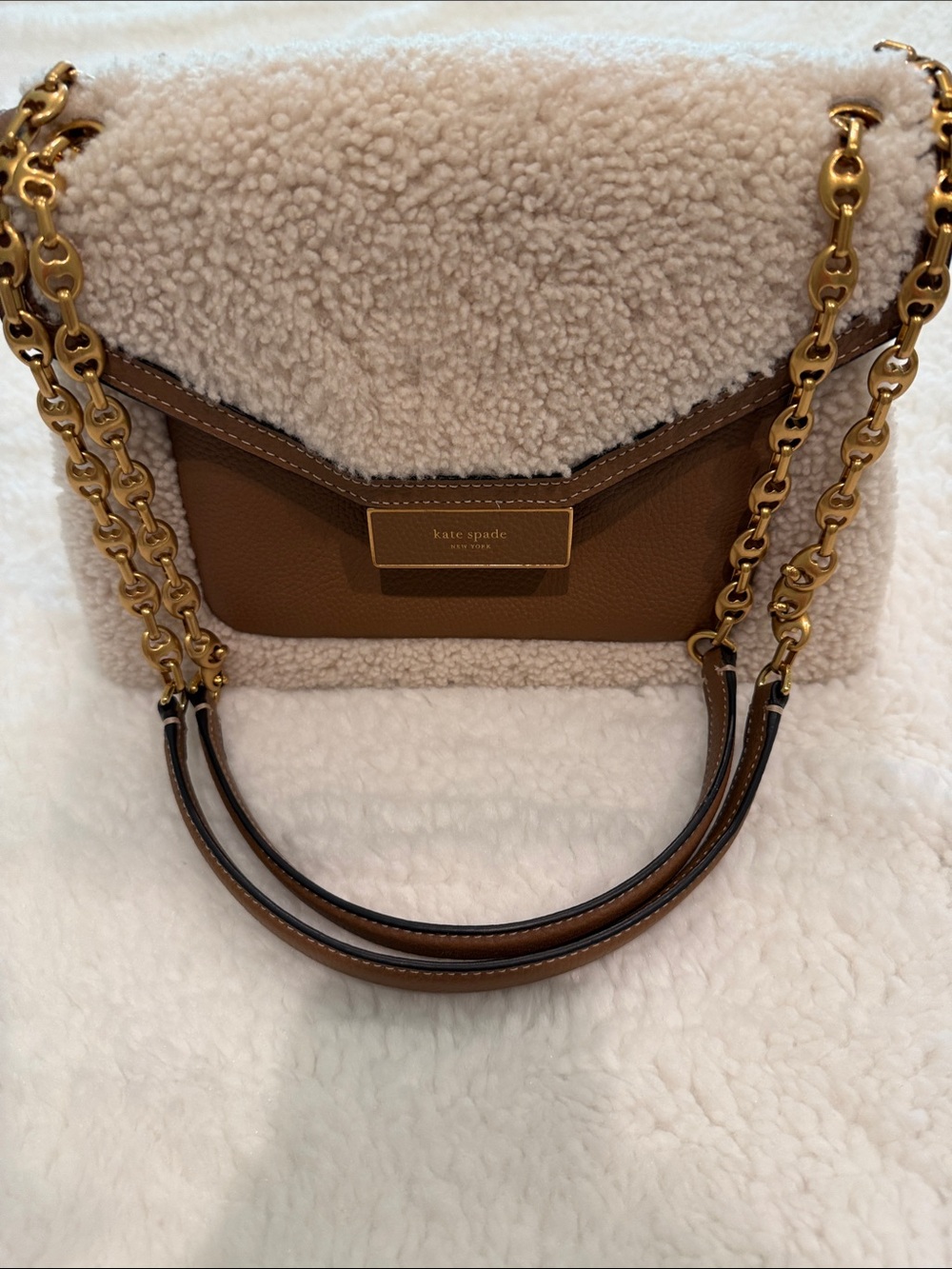 kate spade Brown and Cream Shearling Trim Shoulder Bag - Picture 2 of 4